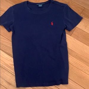 navy blue polo shirt